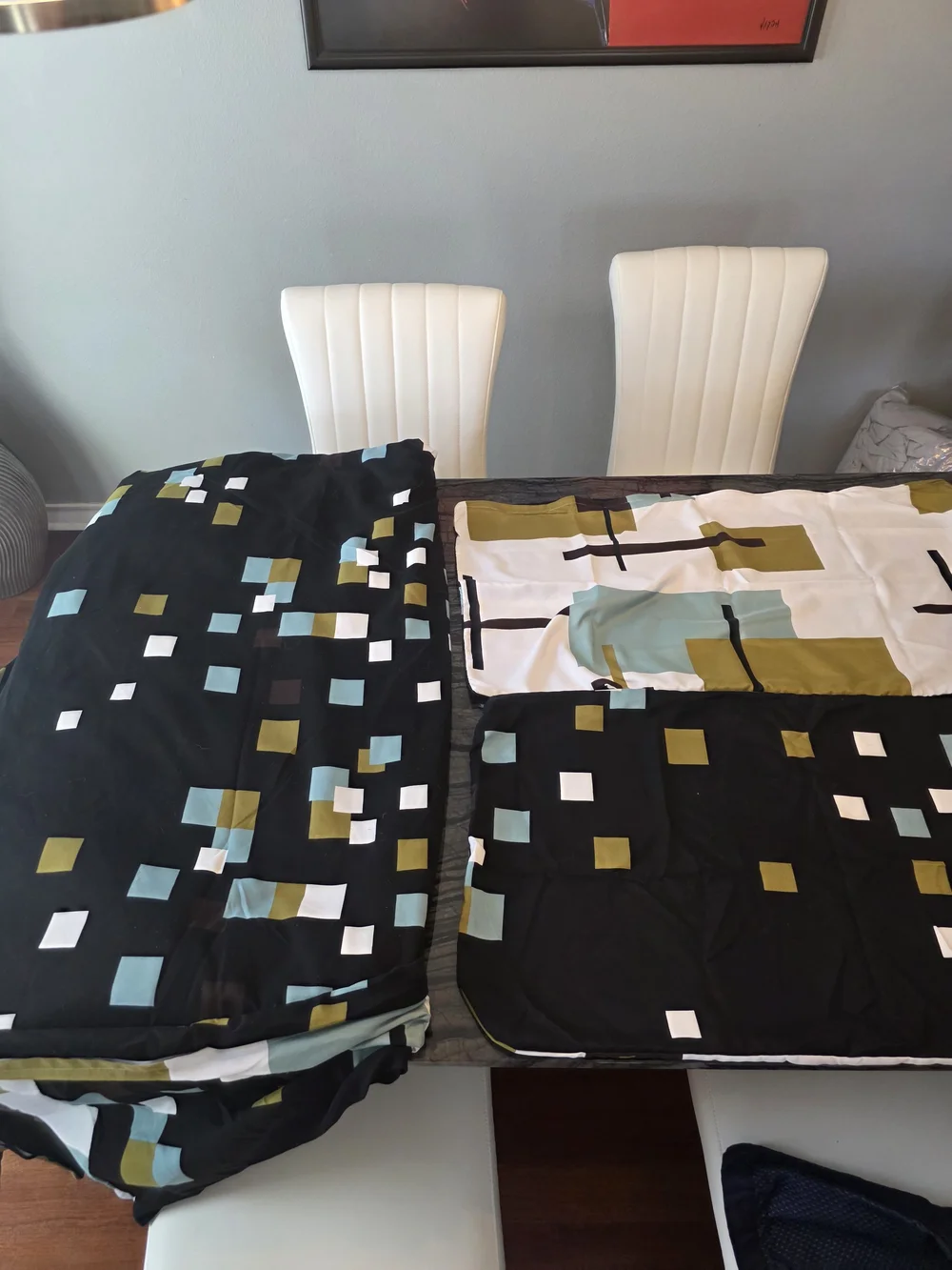 REVERSIBLE KING SIZE Geometric Duvet Cover Set +2 Shams Zero Stains Or Tears